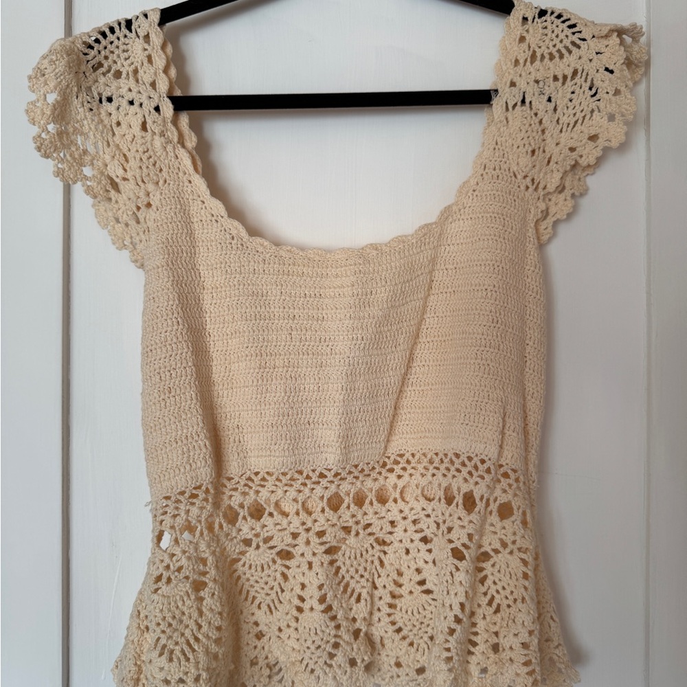 Knit crochet beach top cream